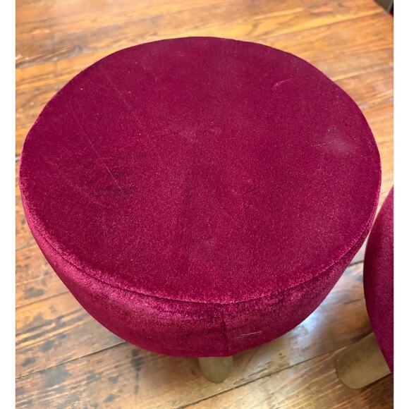 Pair of Matching Red Velvet Foot Stool With Wooden Legs 10.5” tall x 11.5”w - Picture 4 of 8